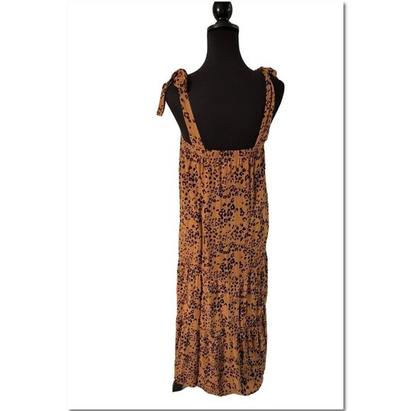 NWOT FRENCH GREY Maxi Dress w Shoulder Ties Brown & Black Animal Print Size M - Picture 2 of 14